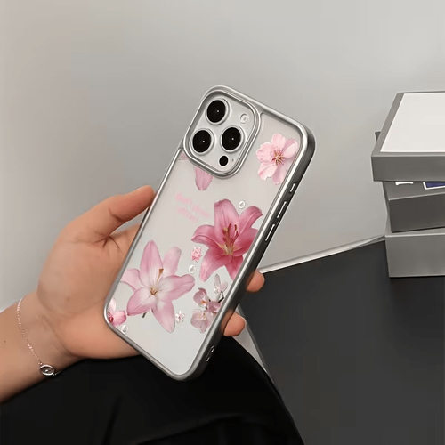 粉色百合适用于iphone17手机壳苹果16promax银框15花朵18Pro软壳