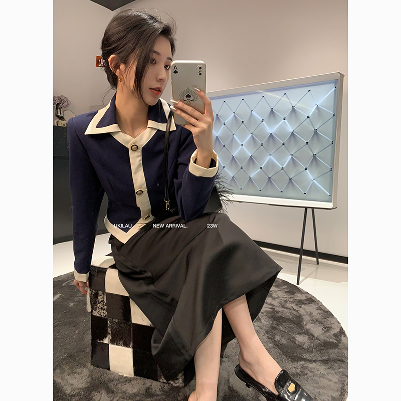 UKILAU刘妤淇 气质polo领撞色边小香风外套女短款高级感小众设计