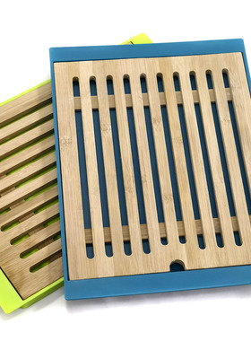 欧洲竹木面包栅格切板漏屑配搭绿色塑料托盘2件套砧板Bread Board