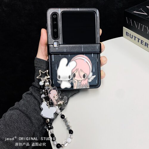 ins温柔风治愈兔子野有上秋适用华为puraX手机壳Pocket2折叠屏N3flip小米mixflip2荣耀vflip2三星zflip87皮纹