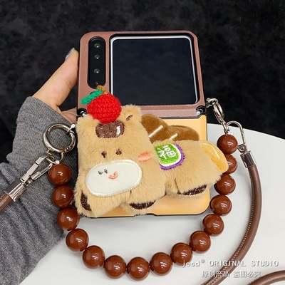 ins秋冬小马公仔毛绒磁吸支架适用荣耀MagicVFlip2手机壳新款PuraX典藏版保护套华为Pocket2折叠屏novaFlip女