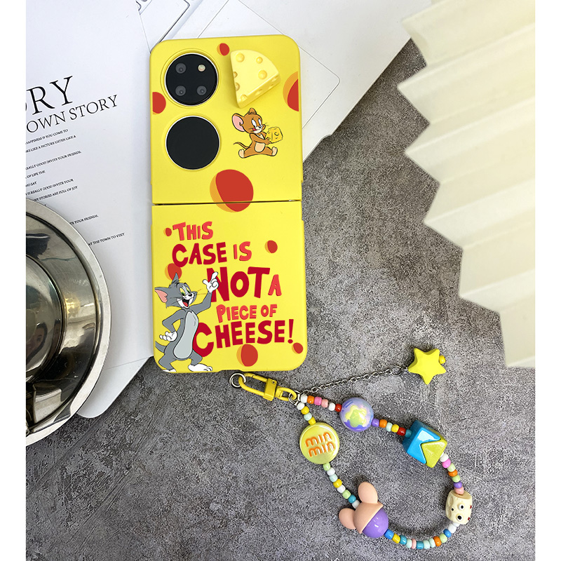 卡通猫和老鼠适用华为P50宝盒手机壳旋转解压芝士P50pocket手提链pocket S翻盖pocket2折叠屏保护套新女款