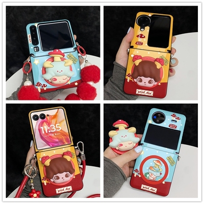 小清新波点蘑菇dimoo磁吸支架适用华为pocket2手机壳PuraX三星zflip7小米mixflip2荣耀vflip新款n3flip折叠屏