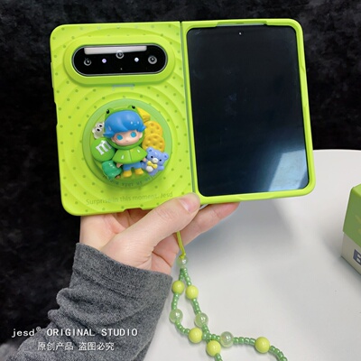 荧光绿波点可爱青蛙dimoo支架适用华为puraxmax手机壳典藏版阔折叠新款波漾纹磁吸Purax2镜头全包保护套挂绳