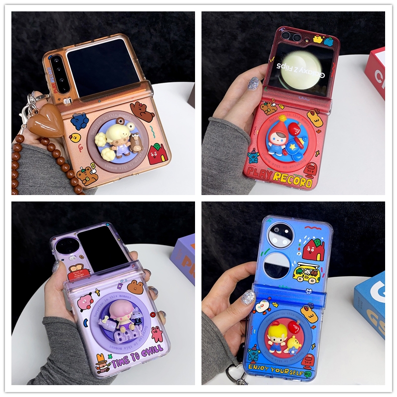 复古涂鸦可爱萌粒dimoo磁吸支架适用三星zflip765手机壳PuraX新款n3flip小米mixflip折叠屏pocket2荣耀vflip2