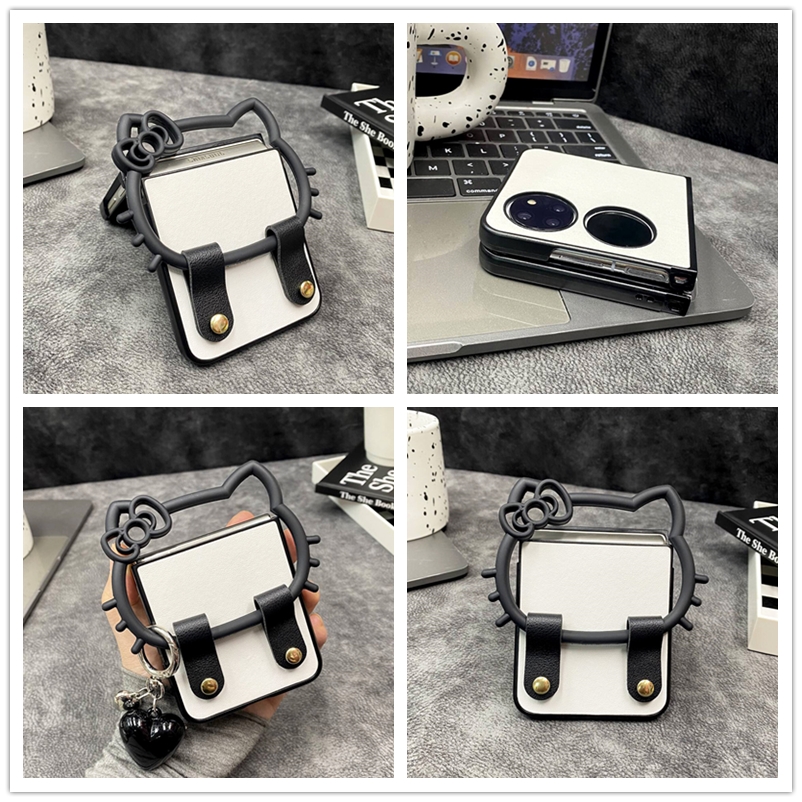 创意可爱hellokitty手环适用华为p50pocket手机壳新款小众个性pocket2高级感皮纹pockets宝盒小折叠屏保护壳