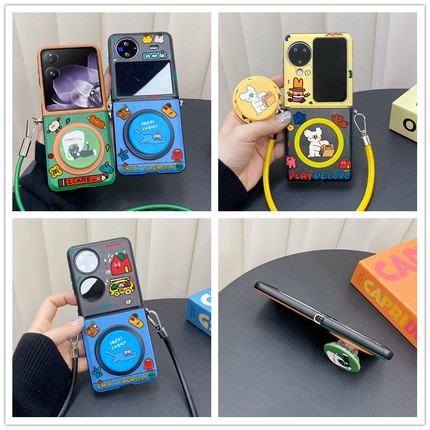 可爱涂鸦狗猫咪适用华为pocket2折叠屏手机壳新款小米mixflip保护套荣耀vflip磁吸支架n3flip皮质razr50ultra