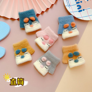 0-6-12月小号婴儿直筒手套冬季男女小宝宝不分指儿童小孩爬行露指