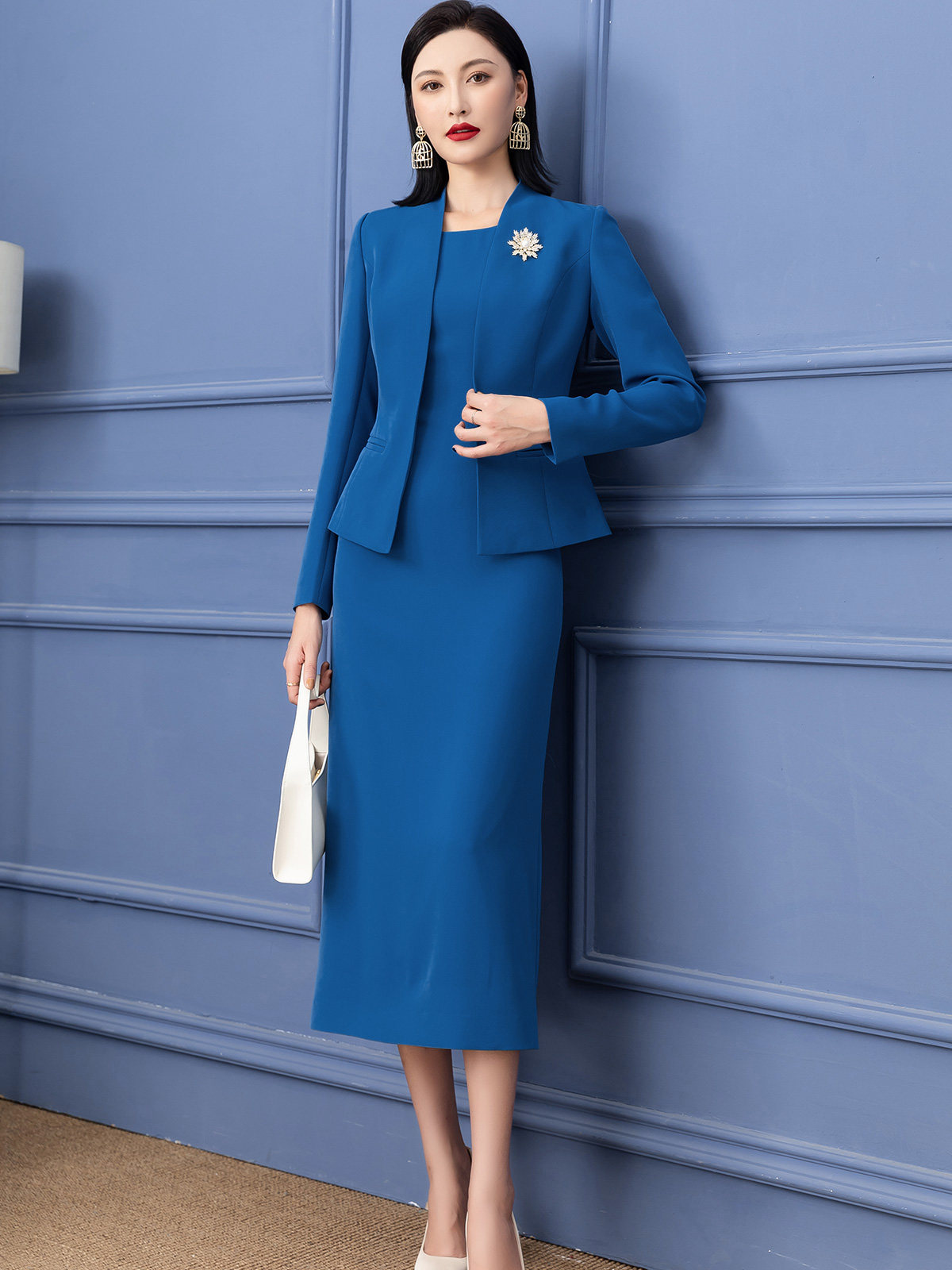 LADYS SPRING TWO-PIECE SUIT 2023 NEW TEMPERAMENT DIGNIFIED SELF-CULTIVATION THIN BLUE SKIRT PROFESSIONAL SUIT FEMALE