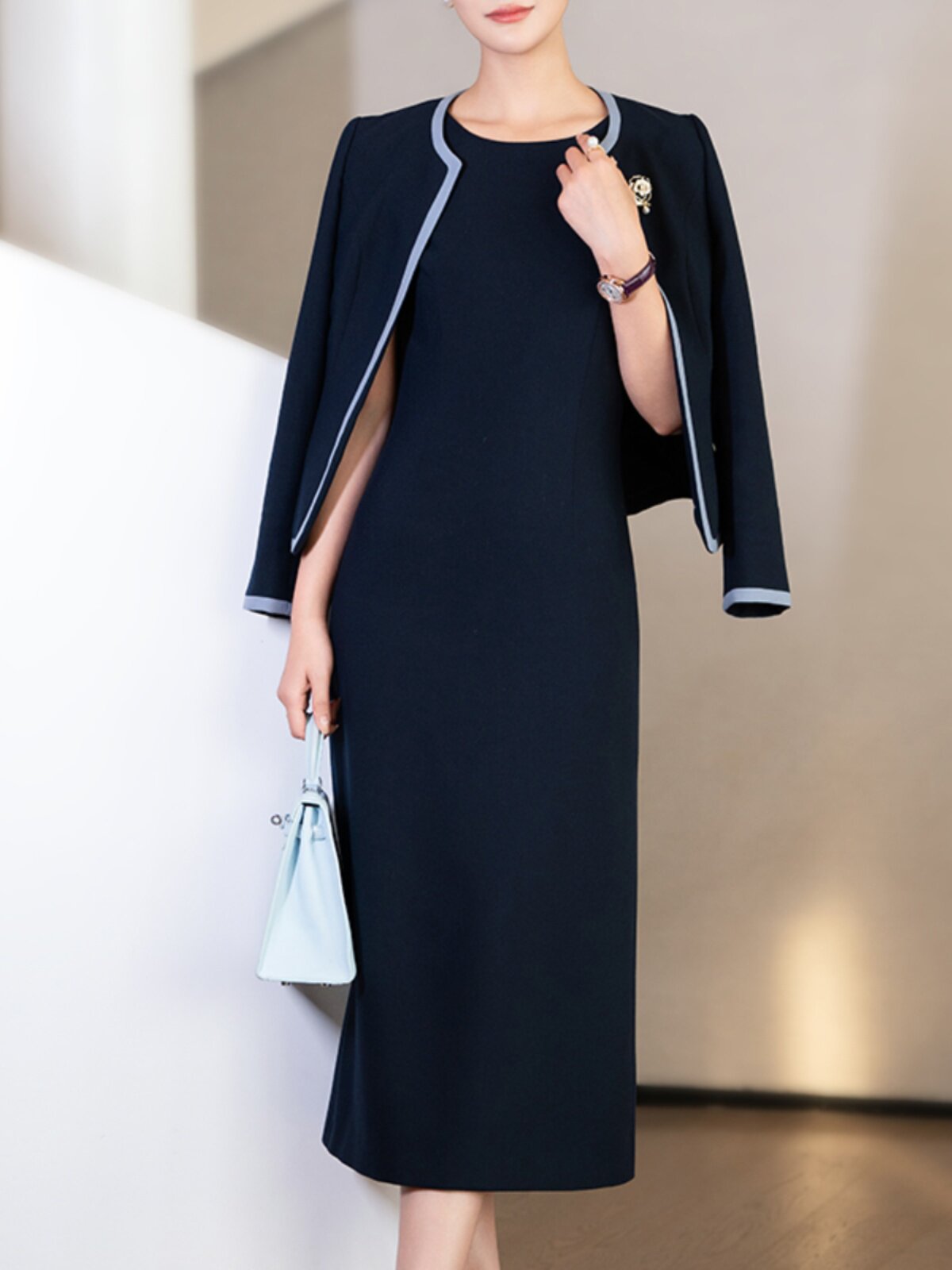 HIGH-END PROFESSIONAL SUIT SKIRT SPRING AND AUTUMN 2024 NEW FASHION FOREIGN TEMPERAMENT NAVY BLUE COMMUTER TWO-PIECE SET