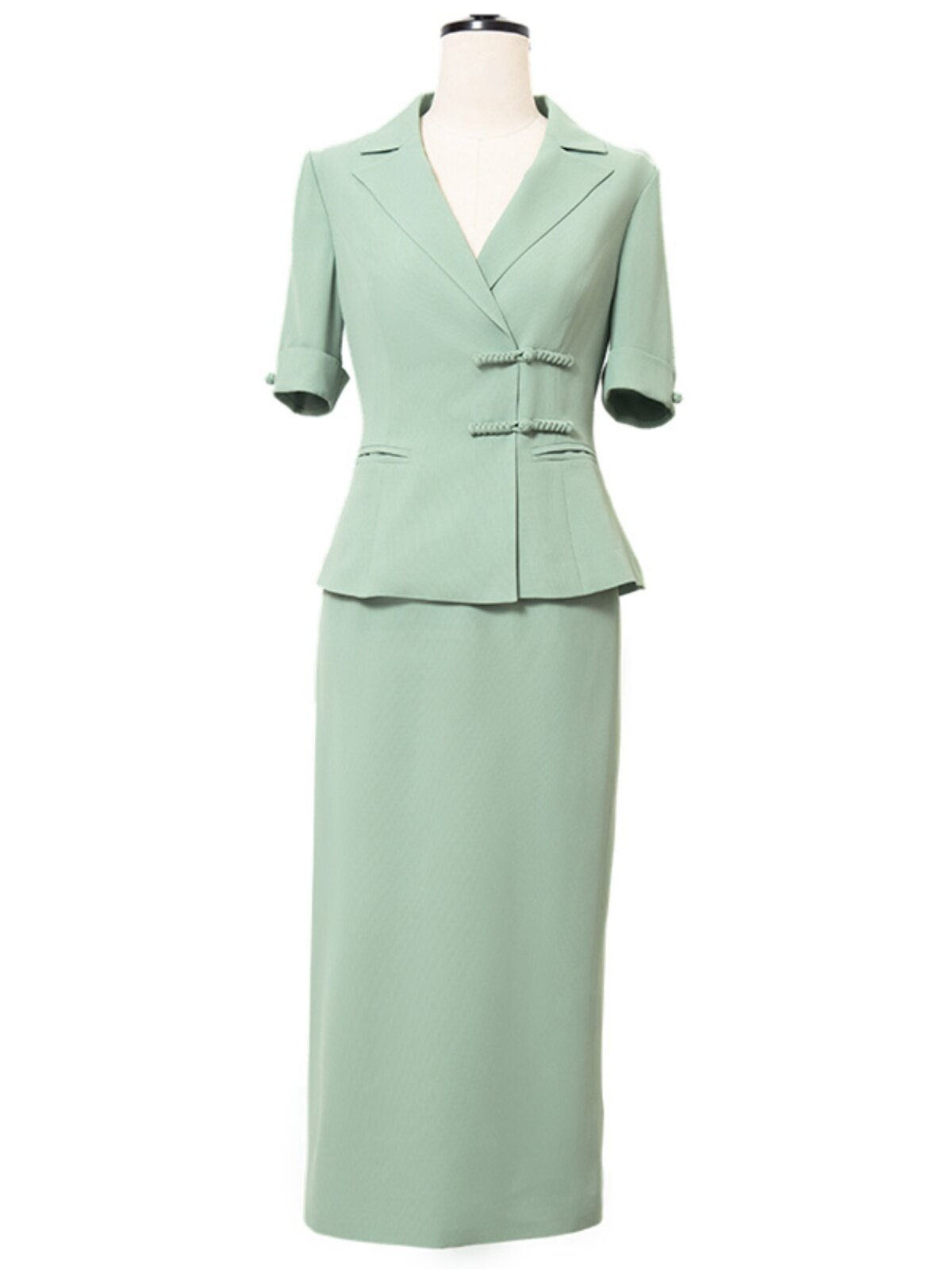 NEW CHINESE STYLE SUIT SUMMER NEW FASHIONABLE AND ELEGANT GREEN SKIRT BUCKLE THIN SUIT TWO-PIECE SKIRT