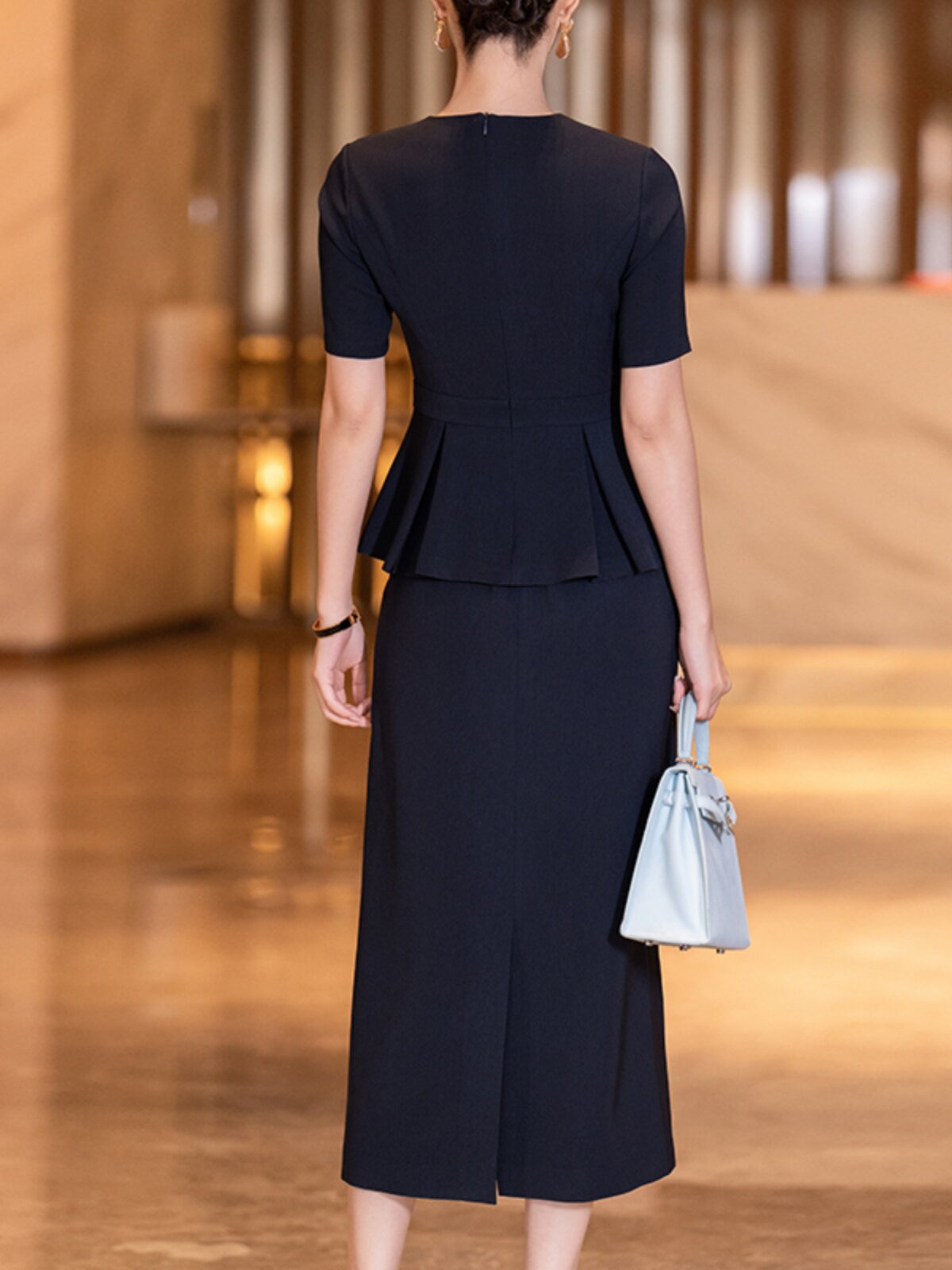 SHOU SHANG GE SHI TIBETAN BLUE TWO-PIECE WOMENS 2024 SUMMER NEW TEMPERAMENT DIGNIFIED SLIM SKIRT FASHION SUIT