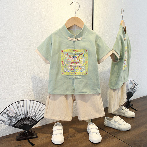 儿童汉服男童夏装宝宝唐装中国风男孩夏季短袖套装民族风薄款古装