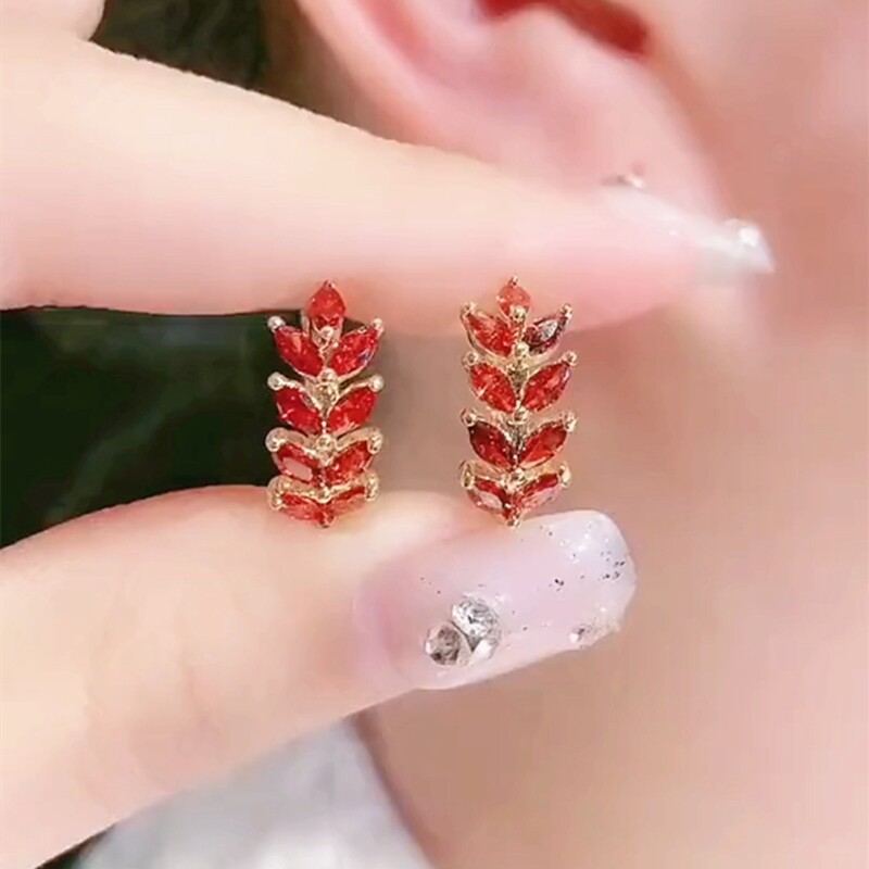 高级感轻奢红色麦穗耳扣