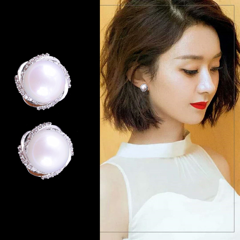 镶钻复古风超闪防过敏珍珠耳钉