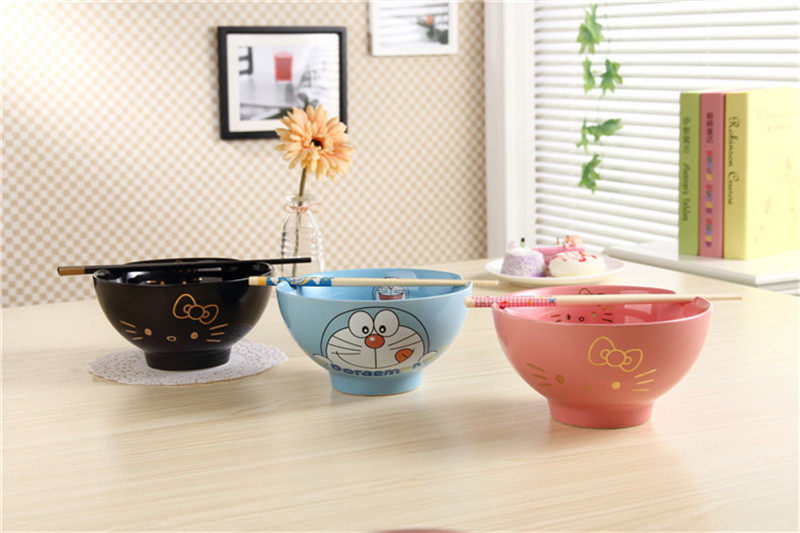 包邮hello kitty哆啦a梦陶瓷泡面碗创意可爱卡通大碗汤碗饭碗餐具