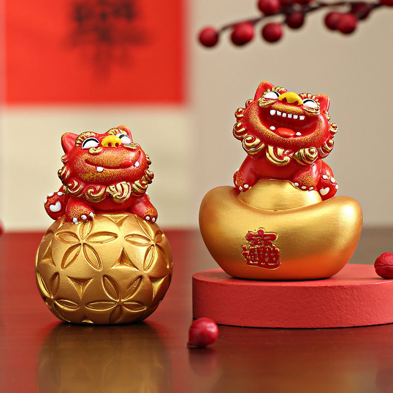 國潮可愛風獅爺石敢當獅子文創(chuàng)擺件辦公桌面工位裝飾創(chuàng)意