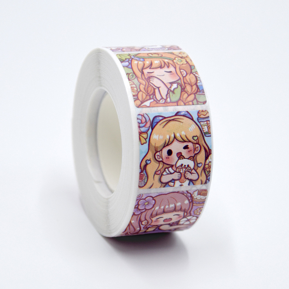 漫画女孩卷卷贴纸儿童贴纸卡通动漫手绘儿童玩具圆形封口贴标签