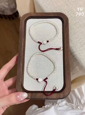 纯银平安喜乐盘缠手串钱多多/财源滚滚/雪花银傣家熟银食用银