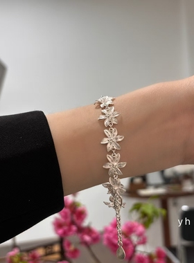 纯银国风宝藏饰品拉丝手链/好运连连/雪花银傣家熟银食用银