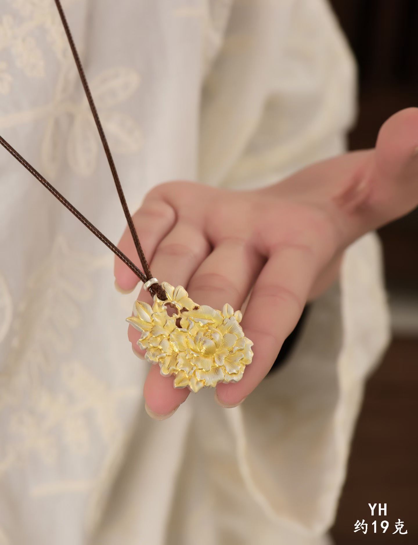 纯银牡丹花吊坠牡丹花寓意富贵吉祥繁荣昌盛幸福美满典雅高贵足银