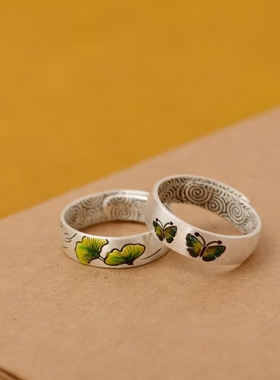 纯银珐琅彩戒指/吉祥美好/雪花银西双版纳傣家熟银食用银