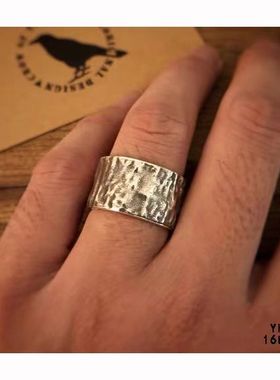 纯银手捏褶皱造型混杂着纹路每个沟壑都会反射出光线 雪花银熟银