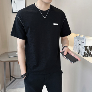 @店主 2025新款设计男士高克重撞色圆领短袖T恤半袖91082-P48图片