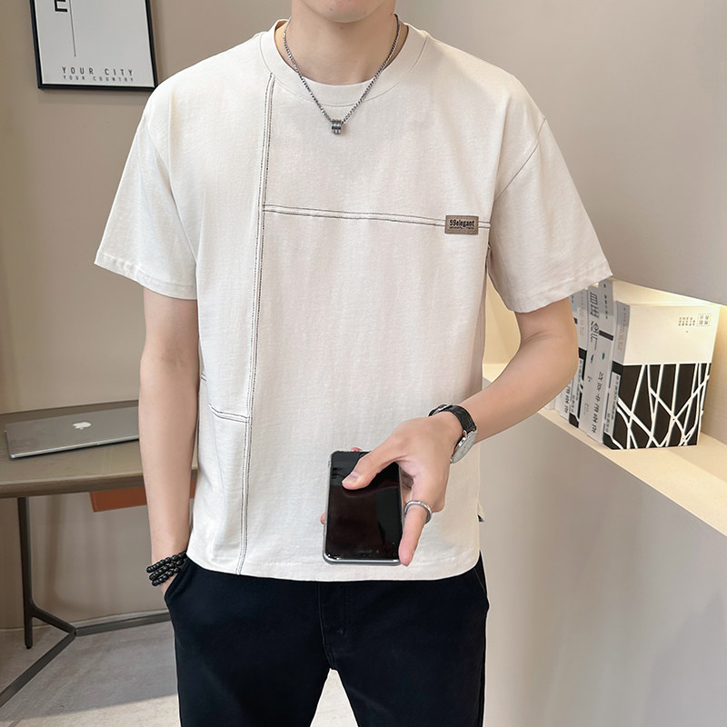 新面料轻奢高级男士设计感拼接短袖T恤半袖S515-P48,男装T恤,电商D246