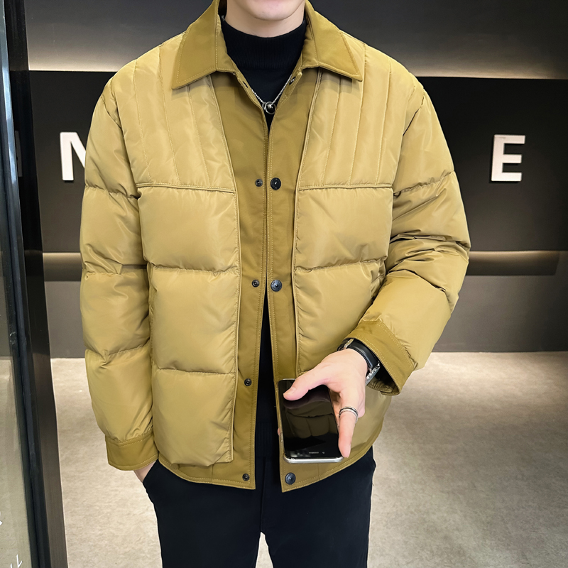 @店主风-冬白鸭绒拼接翻领羽绒服潮流男拼接上衣YR860-P140，男装羽绒服，电商D246
