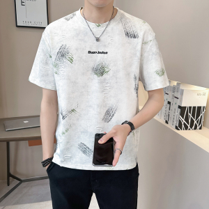 重磅提花轻奢男士设计感破洞潮牌扎染短袖T恤半袖T540-P48图片