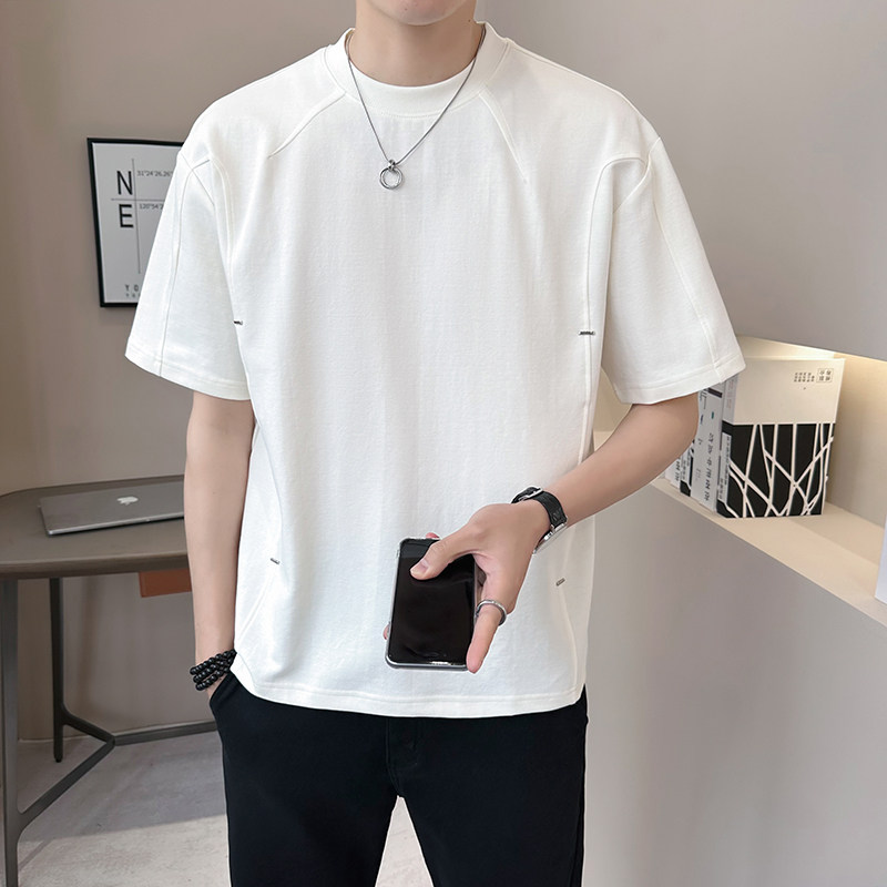 新面料轻奢高级男士设计感美式复古拼接短袖T恤半袖8771-P48,男装T恤,电商D246