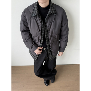 @标50 美式抖音羽绒服假两件格子高级感男外套98006-P185，男装羽绒服，电商D246