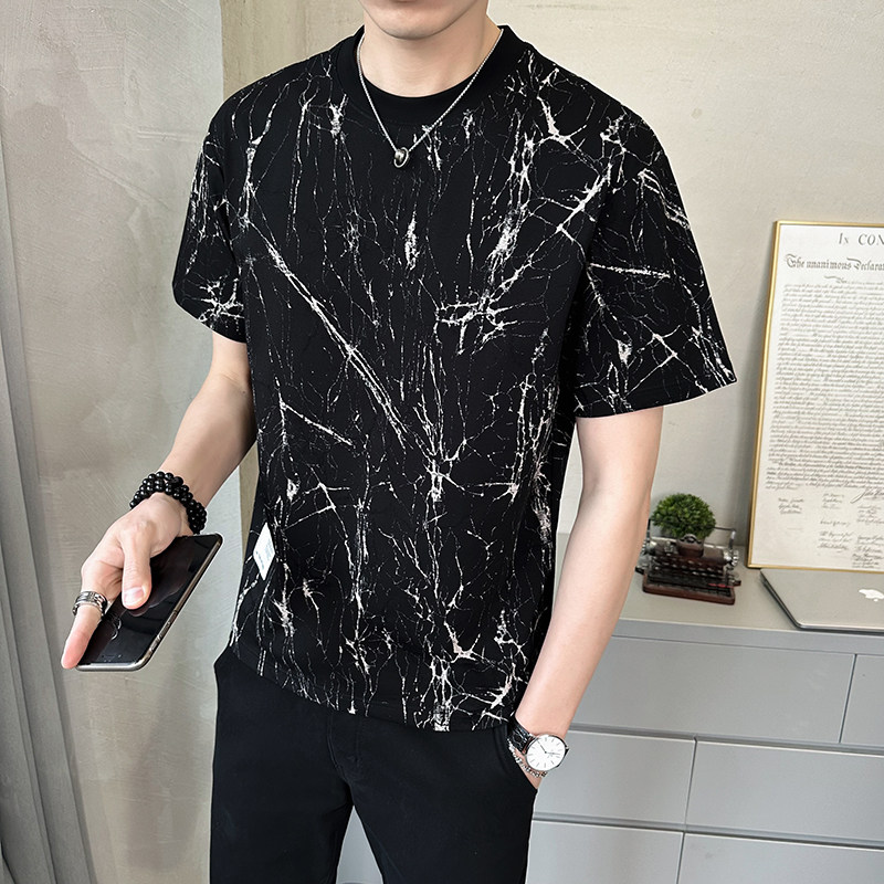 @店主扎染设计男士高克重圆领泼墨短袖T恤半袖85118-P48,男装T恤,电商D246