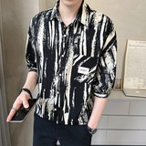 店主风-夏季冰丝雅痞花衬衫中袖印花五分袖帅气短袖衬衫953-P48，男装衬衫，电商D246