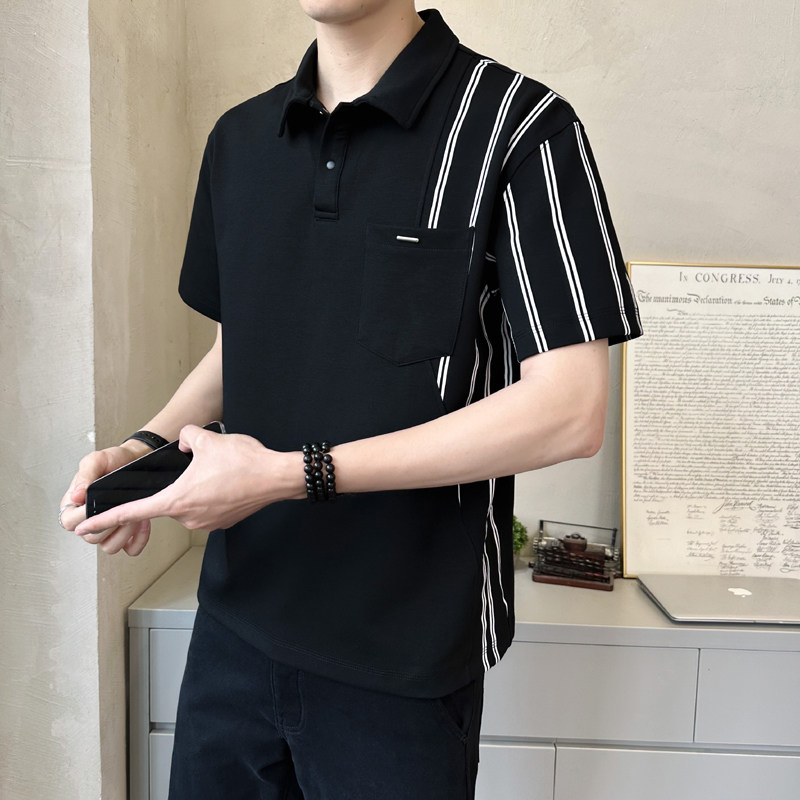 肌理感轻奢高级男士条纹撞色polo杉短袖T恤半袖T527-P55,男装T恤,电商D246