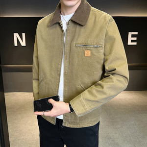 美式复古男士翻领撞色底特律水洗工装巴恩夹克外套JK153-P105图片
