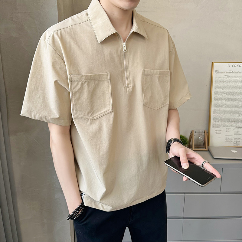店主风男士polo衫重磅设计感款工装双口袋短袖T恤半袖8031-P50,男装T恤,电商D246
