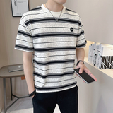 @店主2025新款设计男士高克重条纹圆领短袖T恤半袖8263-P48，男装T恤，电商D246