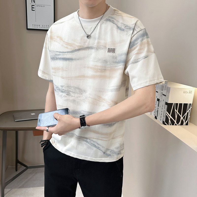 抖音原版面料 迷彩水波纹轻奢高定短袖T恤半袖T530-P48图片