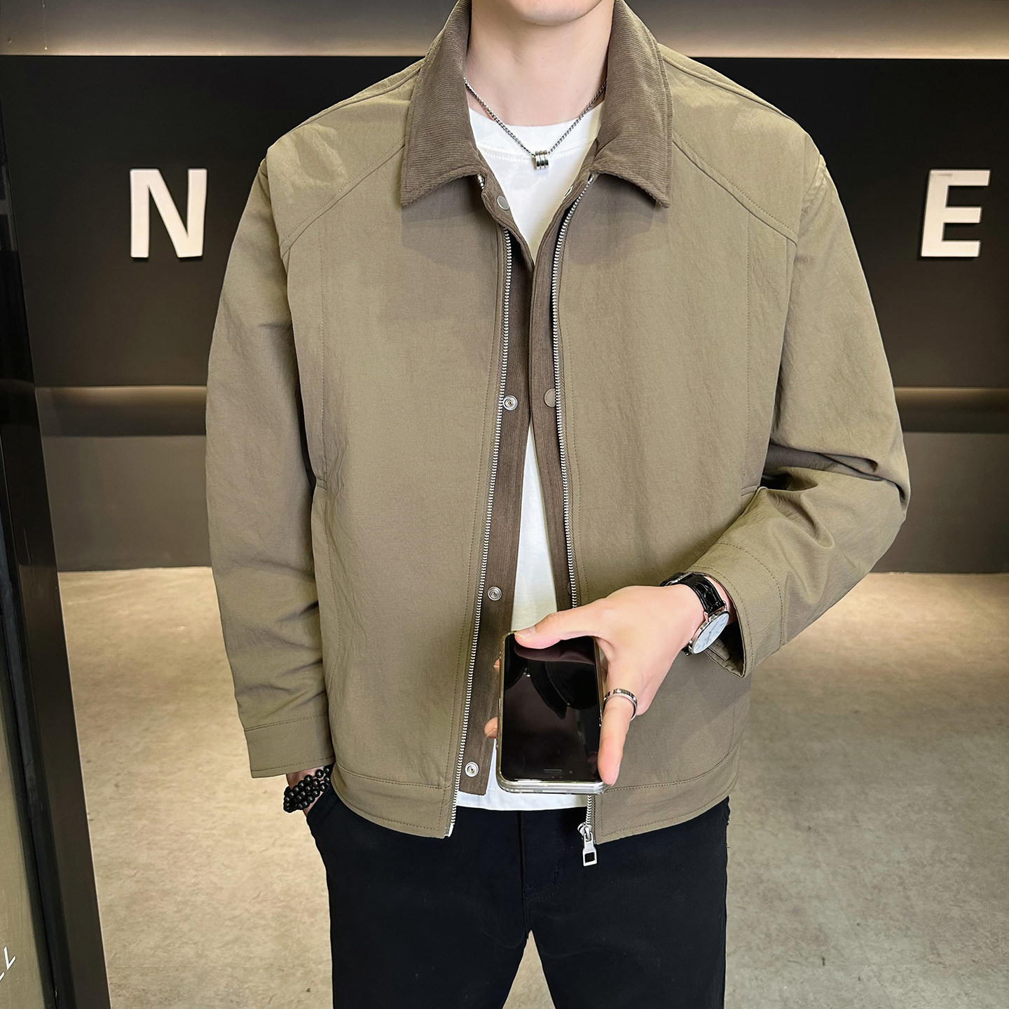 2026春秋新款男士外套定制翻领假两件工装夹克男3318-P128,男装夹克,电商D246