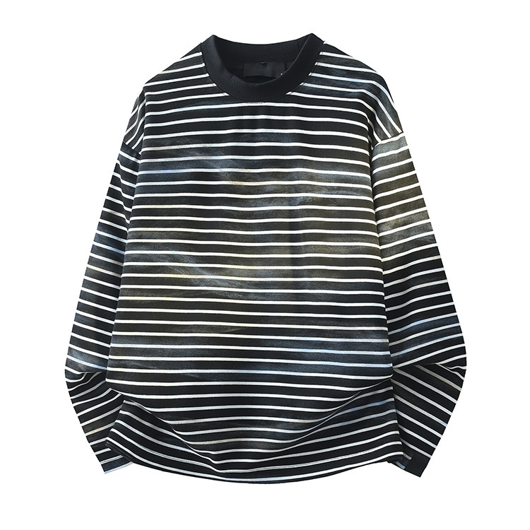 3D平铺抖音慵懒风上衣男条纹扎染针织长袖卫衣圆领WY200-P68，男装卫衣，电商D246