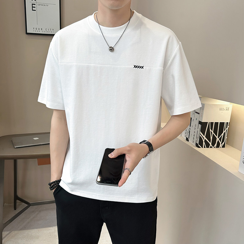 新面料轻奢高级男士设计感美式复古拼接短袖T恤半袖8784-P48,男装T恤,电商D246