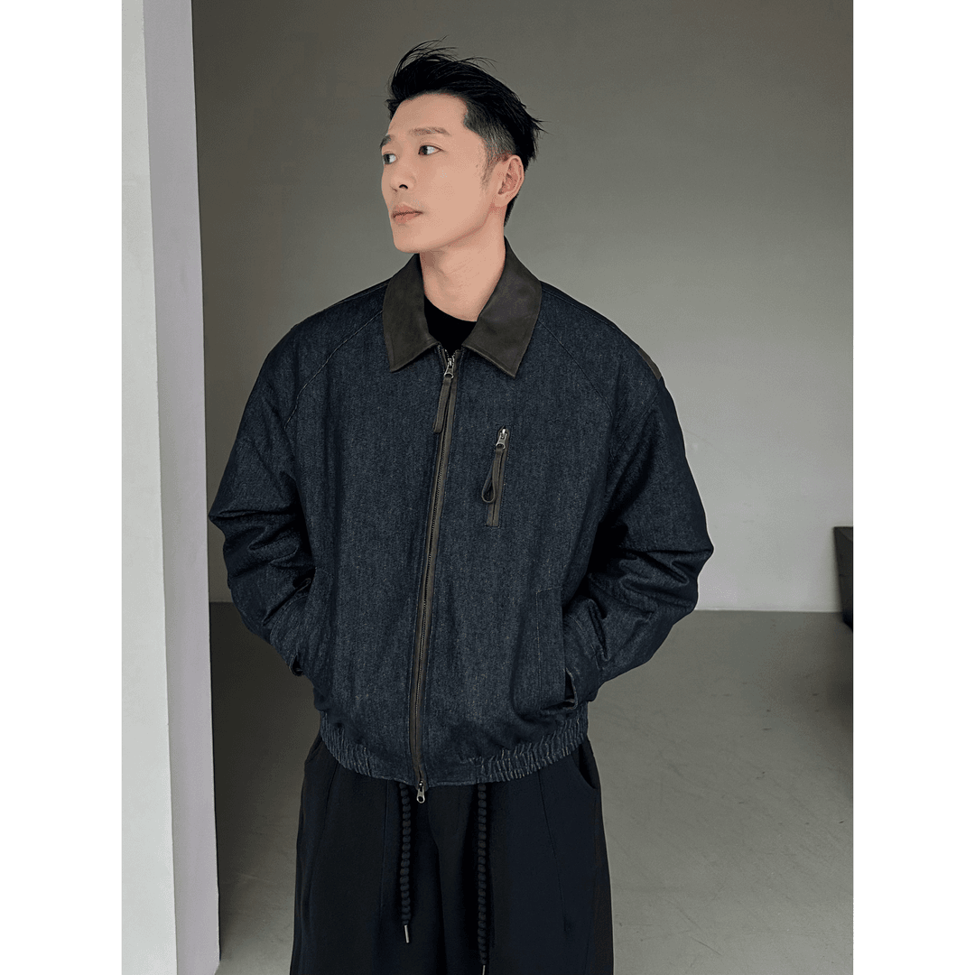 网图@标50美式风格牛仔外套拼接羽绒服潮流男翻领领YR899-P205，男装工装外套，电商D246