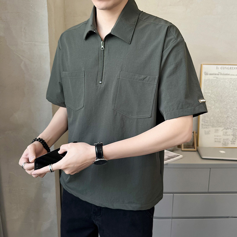 店主风男士polo衫重磅设计感款工装双口袋短袖T恤半袖8031-P50,男装T恤,电商D246