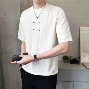 原版面料定制提花男士高克重刺绣圆领短袖T恤半袖T516-P50