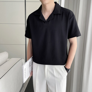 轻熟风 重磅 男士华夫格古巴领短袖T恤半袖T008-P40图片
