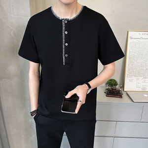 原版面料 果冻双面空气层 享利领男士高克重短袖T恤半袖T531-P48图片