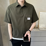 店主风男士polo衫重磅设计感款工装假两件短袖T恤半袖8030-P55，男装T恤，电商D246
