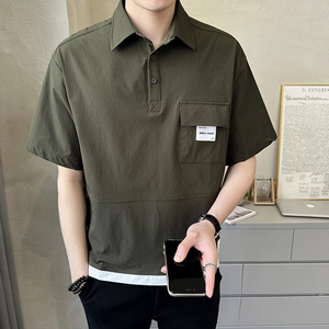 店主风  男士polo衫重磅设计感款工装假两件短袖T恤半袖8030-P55图片